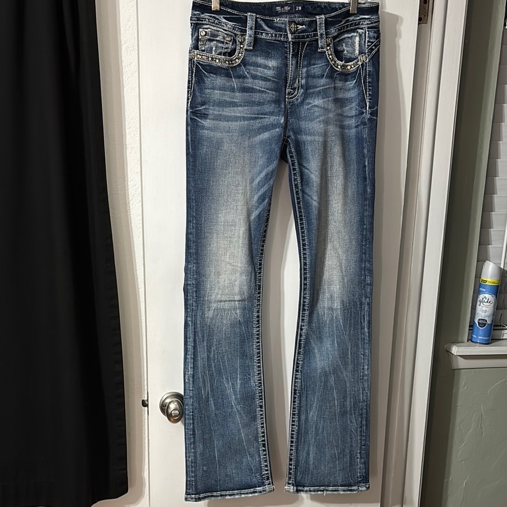 Miss Me Blue Boot Cut Jeans with Faded Details